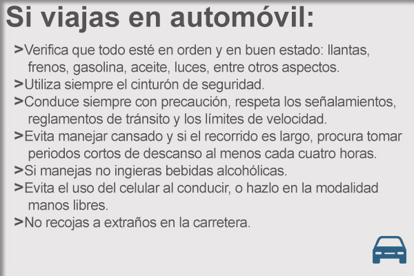 Recomendaciones al viajar en automóvil