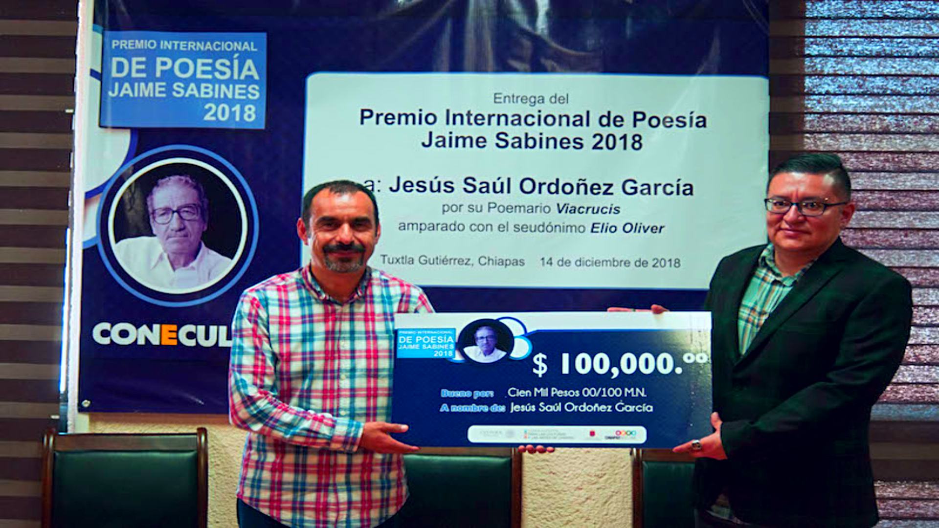 Saúl Ordoñez, ganador del Premio Internacional de Poesía Jaime Sabines 2018  