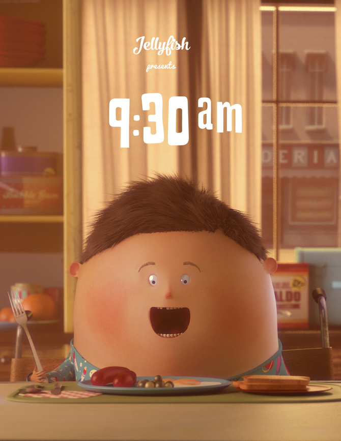 Póster del cortometraje animado "9:30" dirigido por Alfonso de la Cruz