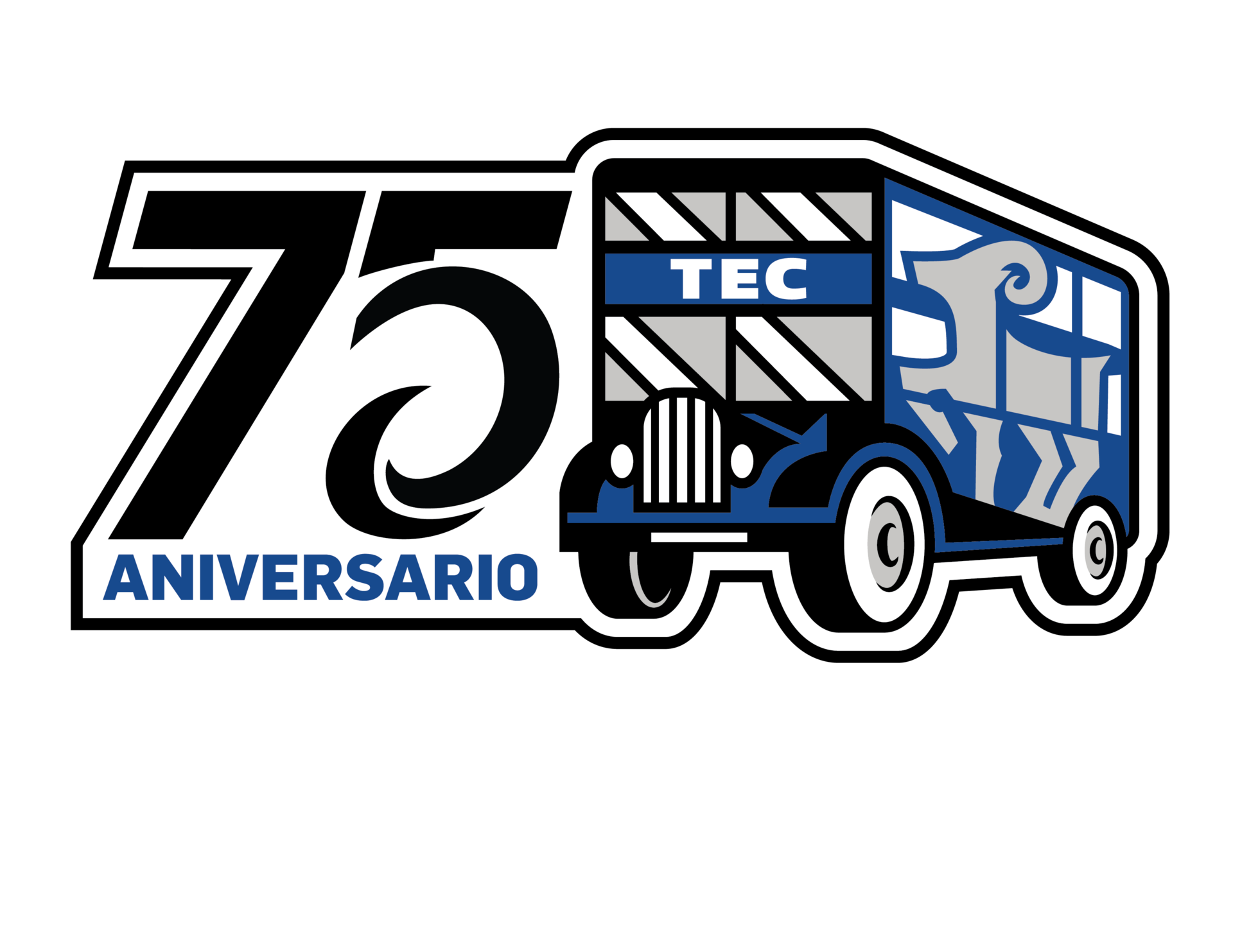 EL logo del 75 aniversario hace alusión a la leyenda de la adopción del Borrego como mascota, rumbo al primer partido de futbol americano entre el Tec y el equipo de la Universidad Autónoma de Nuevo León