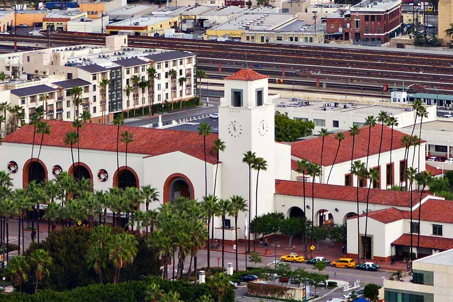 Vista aérea de la Union Station en Los Angeles