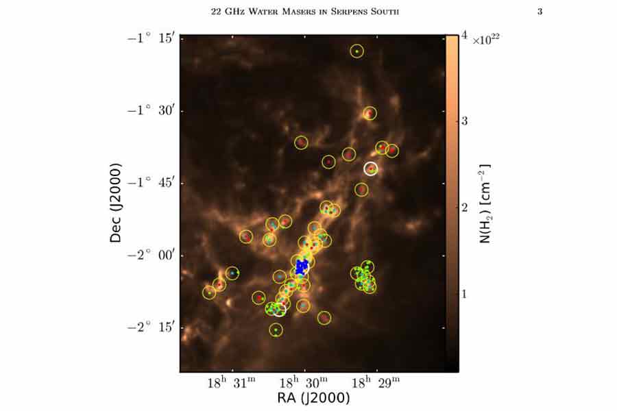 Captura de la investigación de la profesora Carolina Rodríguez El descubrimiento de máseres a 22 giga Hertz en la Región de Serpens Sur