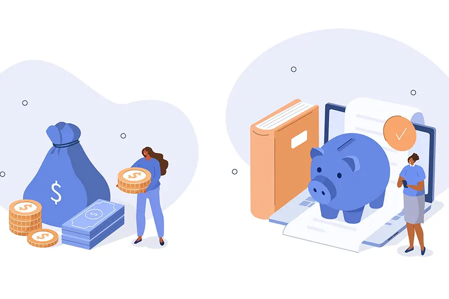 ilustraci&oacute;n, hombre y mujer revisando sus finanzas