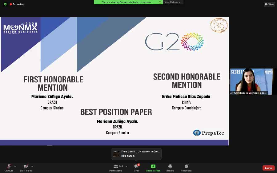 Ganadores del G20 en MUNMX Región Occidente 2020 en modalidad virtual