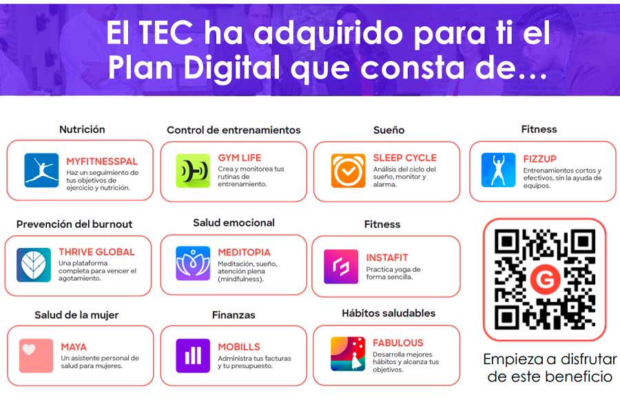 El plan para colaboradores Tec de Gympass cuenta con varias opciones enfocadas en bienestar y salud mental.