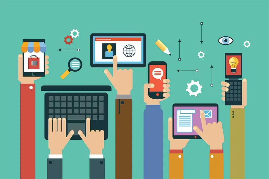Ilustración conceptual de apps y herramientas tecnológicas