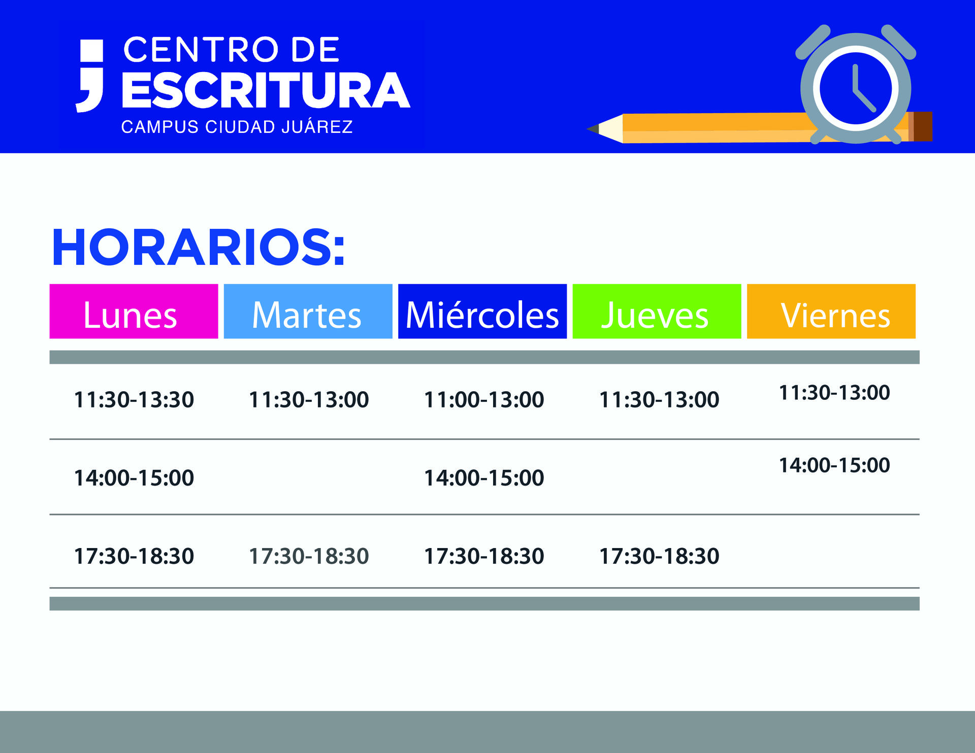 horario centro de escritura