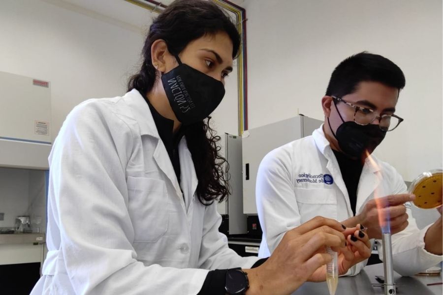 Maestros en ciencias Daniela Mora Coto y Pedro Ricardo Moreno Velez realizando estudios.