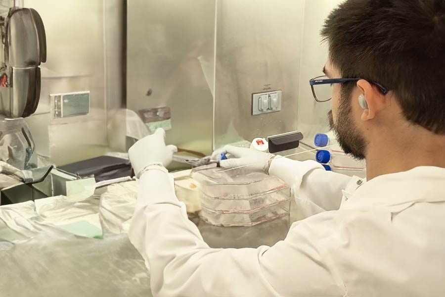 Manuel Valenzuela trabajando en laboratorio de la Escuela de Medicina de Harvard