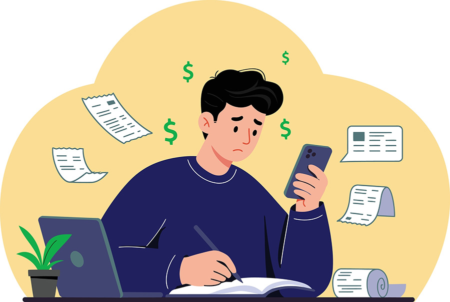 ilustraci&oacute;n, joven con deudas