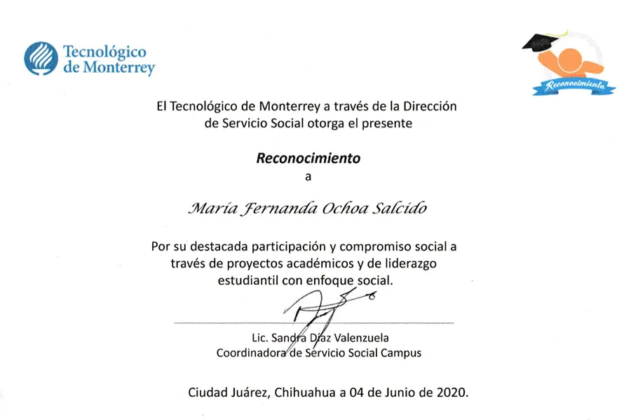 Reconocimiento al servicio social de Marifer