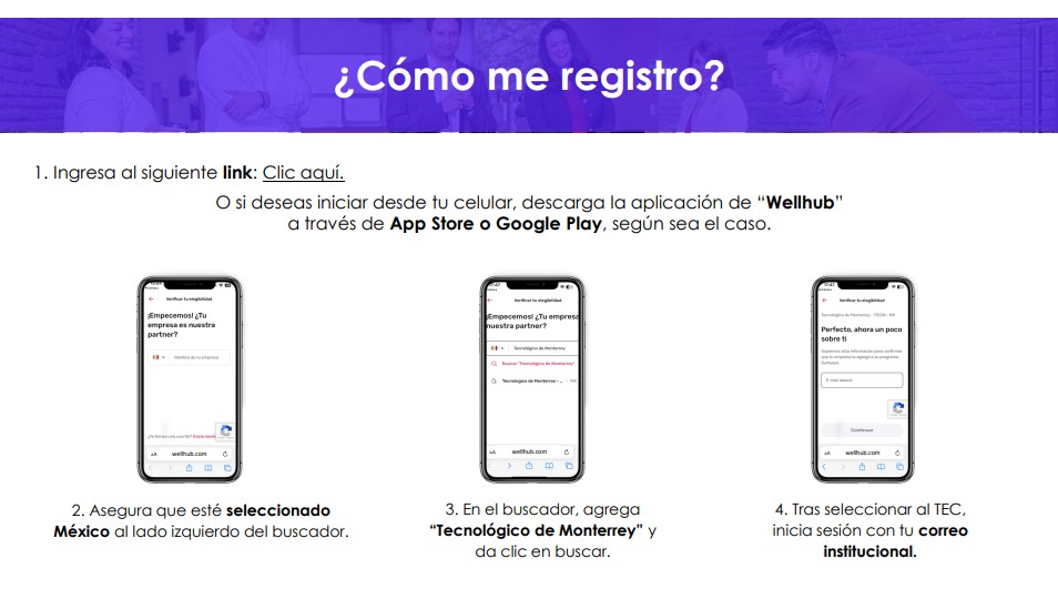 Descripción de los pasos para registrarse en Wellhub