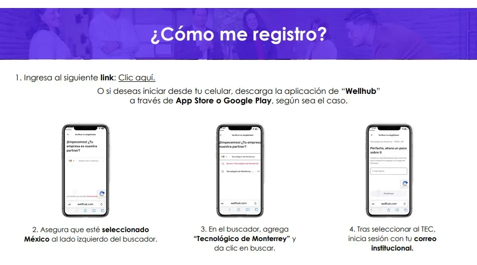 Descripción de los pasos para registrarse en Wellhub