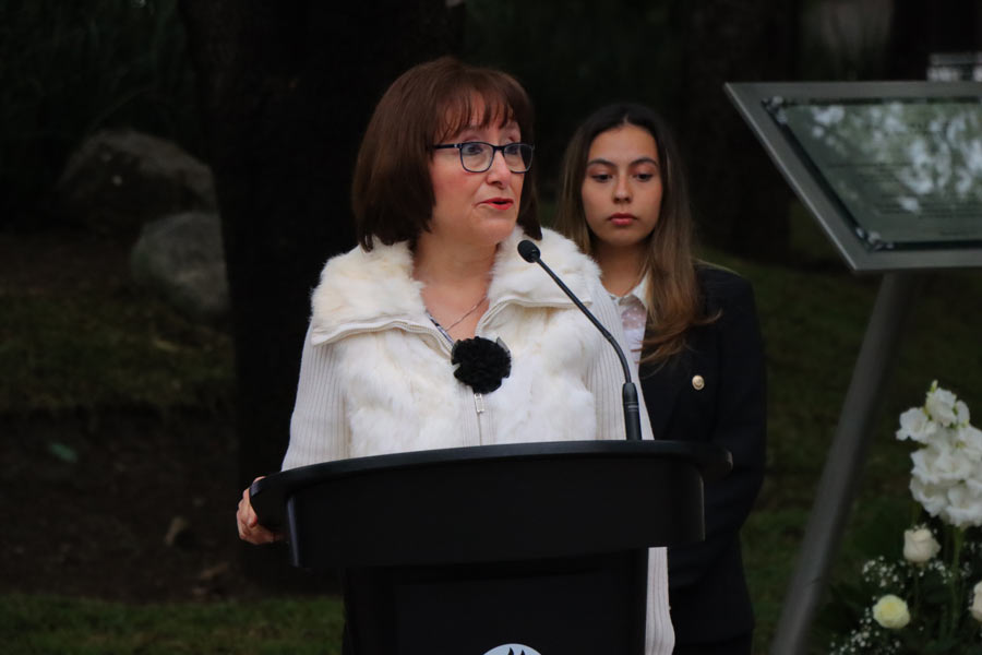 Rosa Mercado durante su mensaje en la guardia de honor del campus Monterrey, el 19 de marzo del 2024.