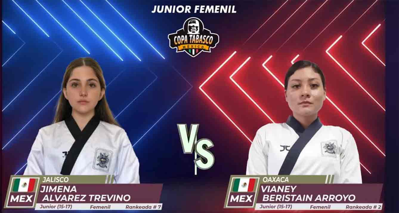 Alumna de Prepa Tec realiza su demostración de formas en Taekwondo en la Copa Tabasco 2020.