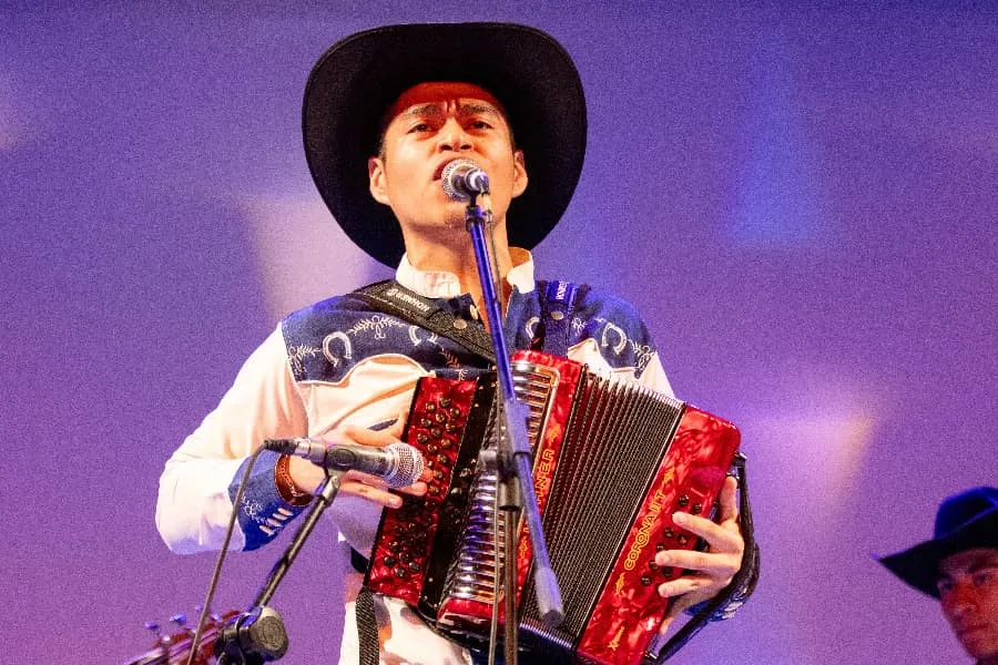 Joven tocando acorde&oacute;n y cantando en VIBRART