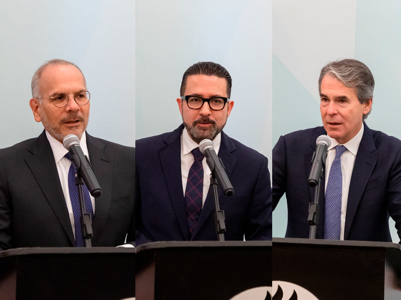 Jorge Azpiri López, director de Desarrollo y Proyectos de Expansión en TecSalud; Oscar Barajas Castillo, gerente Médico de la Clínica Cuauhtémoc y Famosa; y Guillermo Torre Amione, rector de TecSalud y vicepresidente de Investigación del Tec (De izq. a der.)