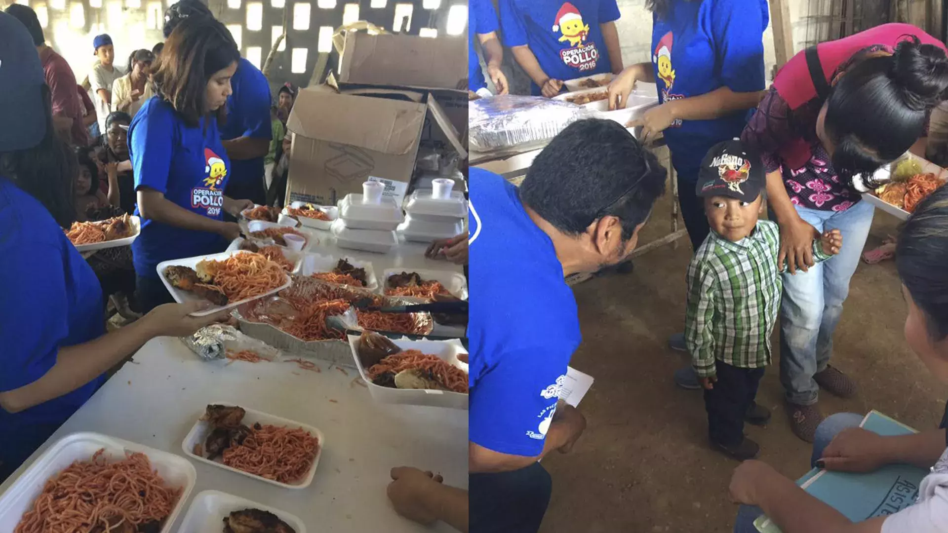 los chicos entregando las comidas