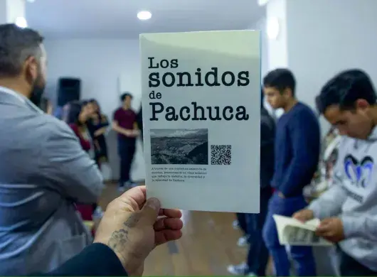 Triptico con la descripción de los paisajes sonoros de "Los Sonidos de Pachuca"