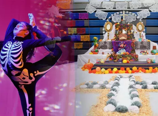 Danza y un altar de muertos expuestos en el evento.