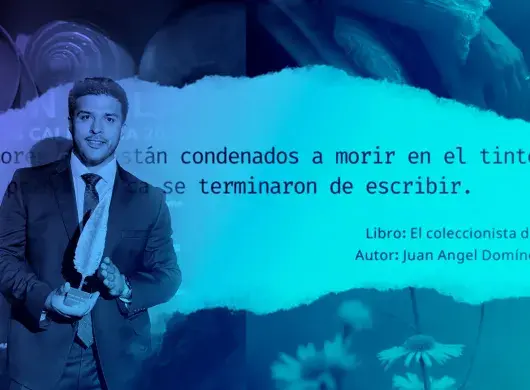 Fotocomposición de Juan Ángel y una frase de su libro