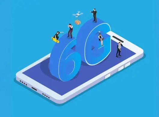 Ilustración de celular con letras gigantes 6G