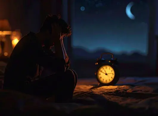 Persona con problemas para dormir, imagen generada con IA