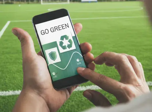 Joven sosteniendo celular, que muestra la app Go Green