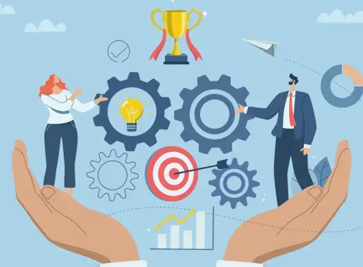 Líder con idea para desarrollar procesos de negocio o investigar nuevos proyectos innovadores, concepto de resolución de problemas y gestión efectiva, Empresario a gran escala controlando el mecanismo de negocio