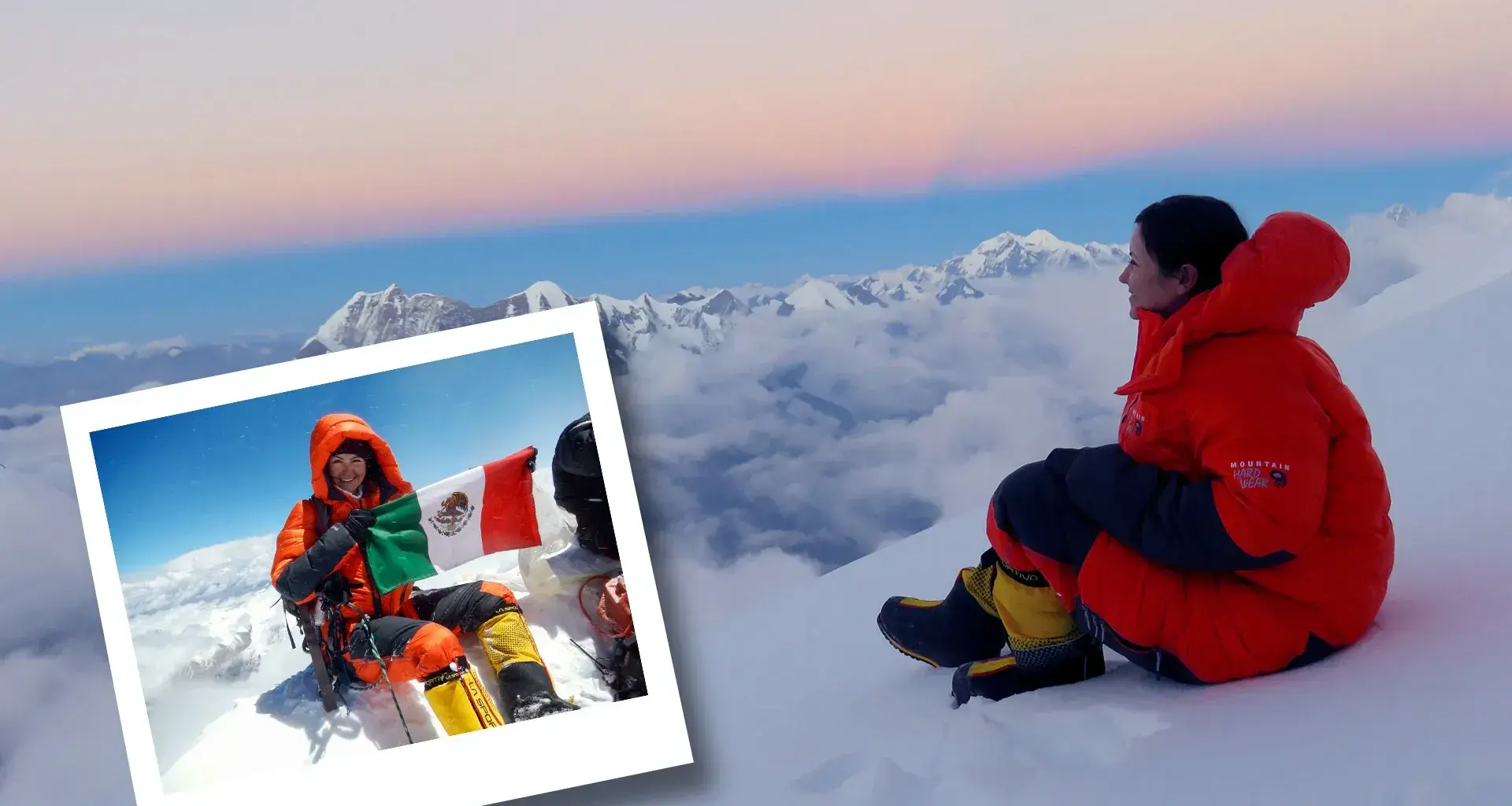 From here to the top! She climbed the highest mountains in the world
