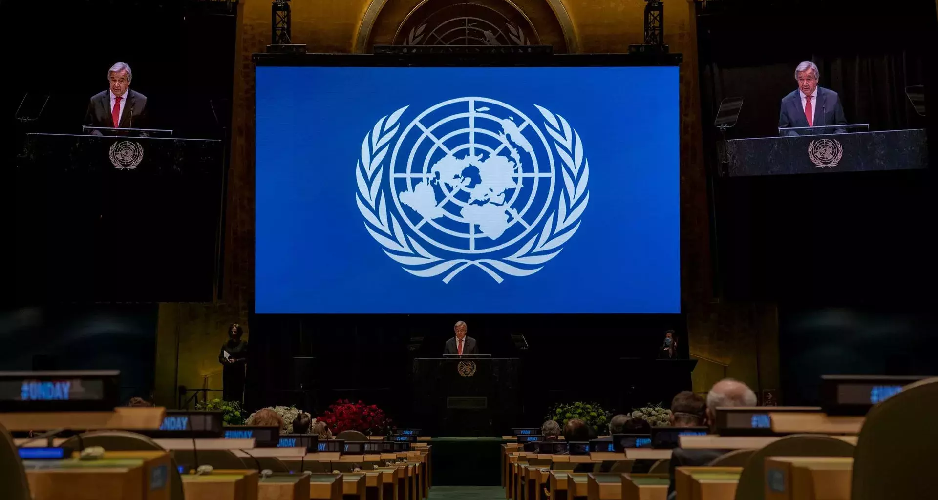 Asamblea General de la ONU, Secretario General en podium Antonio Guterres