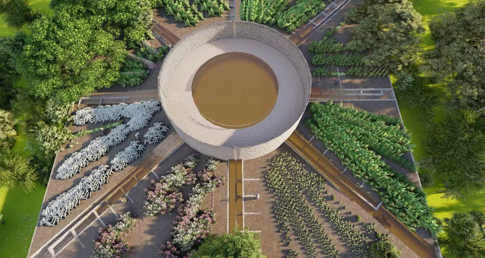 Render del sistema de riego sostenible ganador del concurso de diseño LABESDESIGN, la propuesta busca apoyar a agricultores.