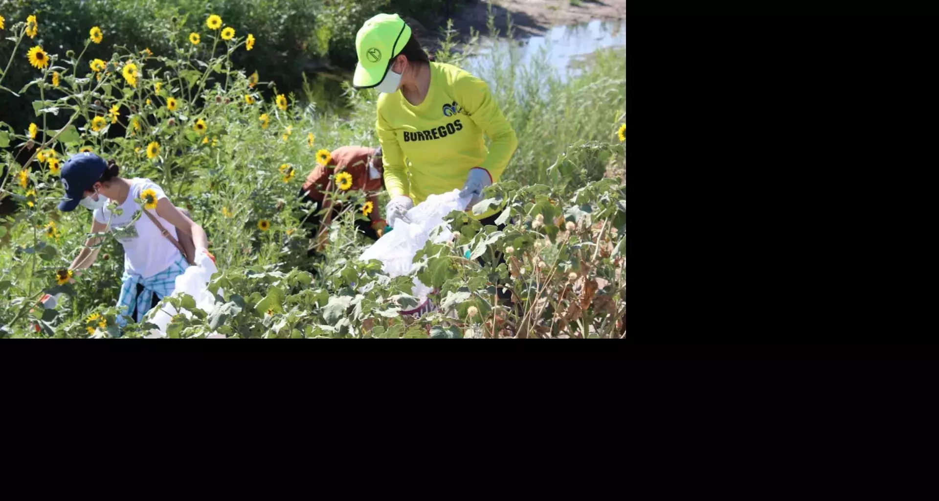 Los alumnos del grupo de robótica recolectando basura.