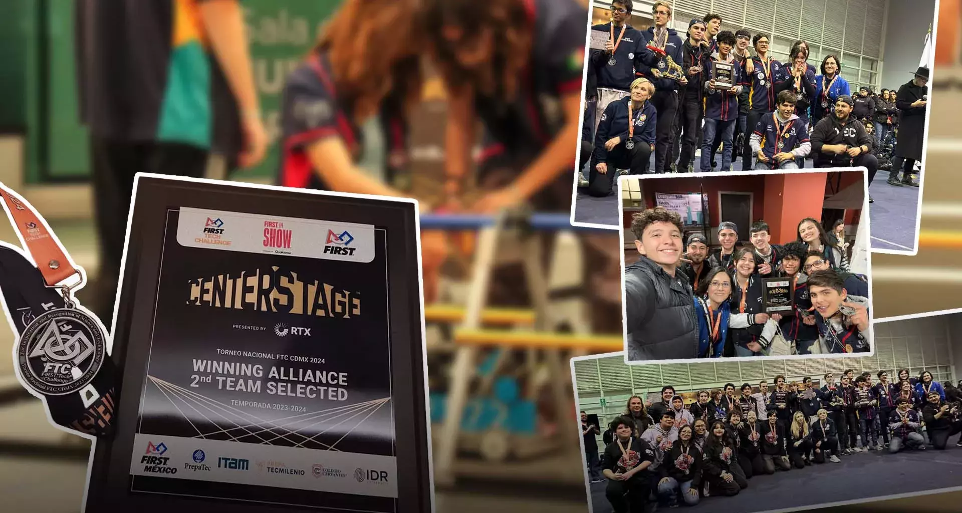 Collage de fotos del equipo Resistors con su premio de Winning Alliance