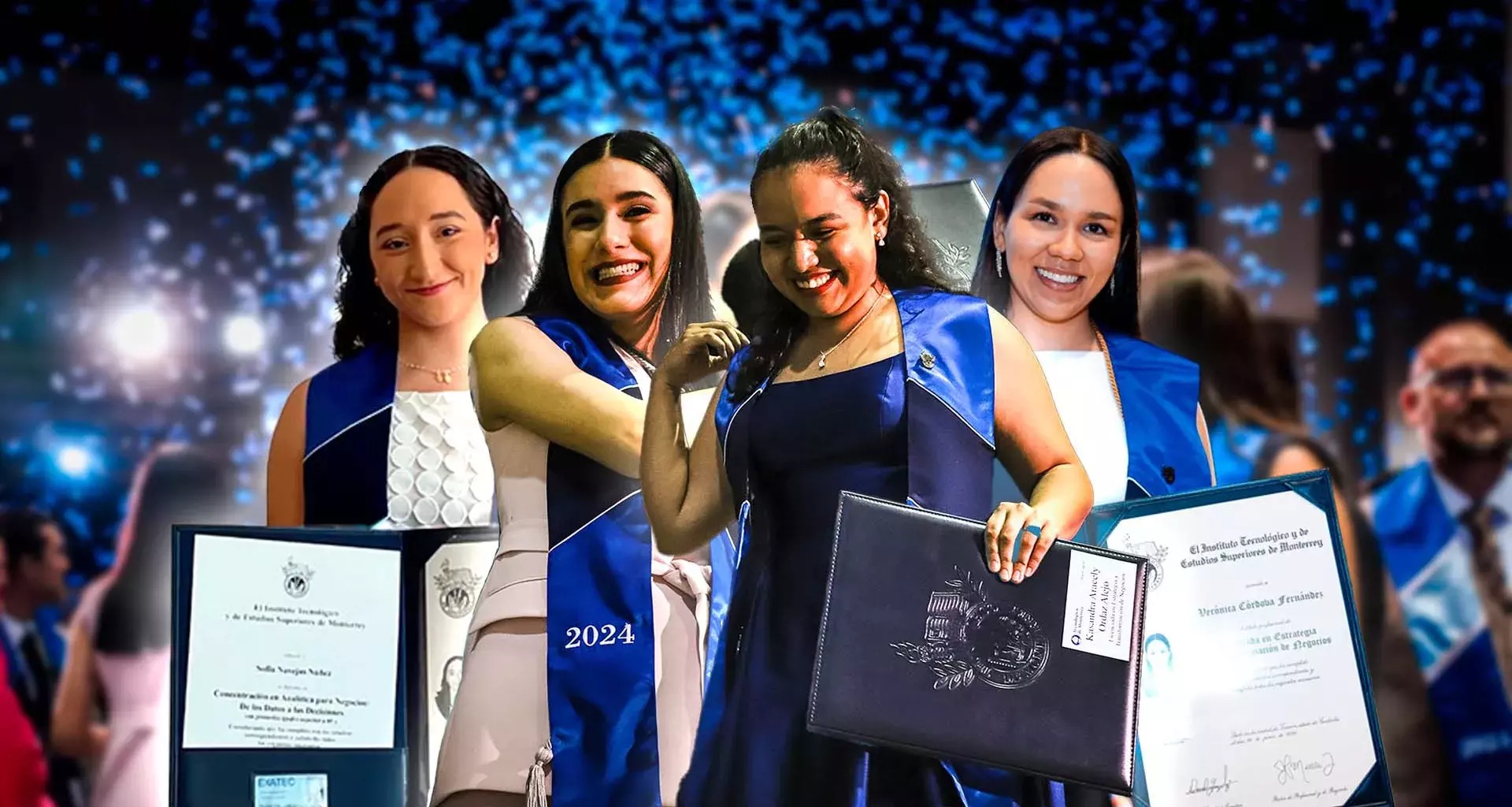 4 alumnas ganadoras del Premio Ceneval y graduadas del Tec de Monterrey campus Laguna muestran sus títulos profesionales en un collage