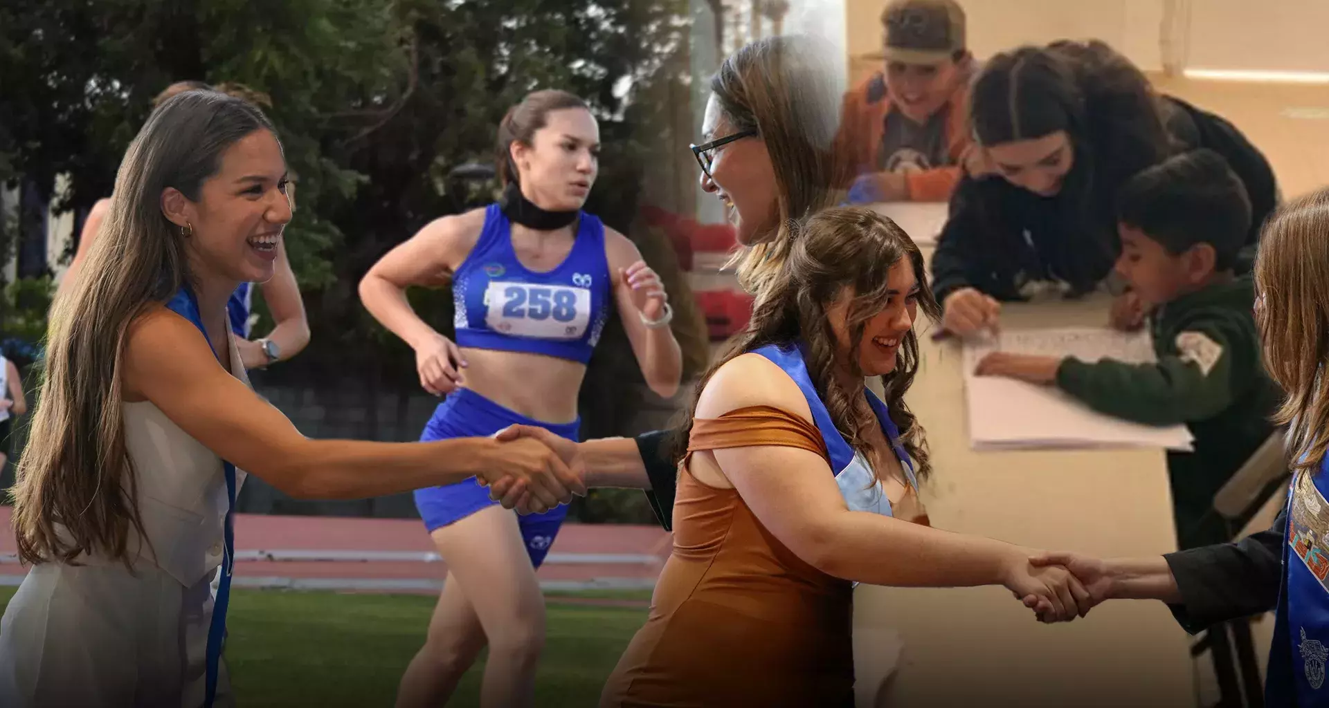 Montaje de fotos que muestran a alumnas en su graduación y actividades extracurriculares. 