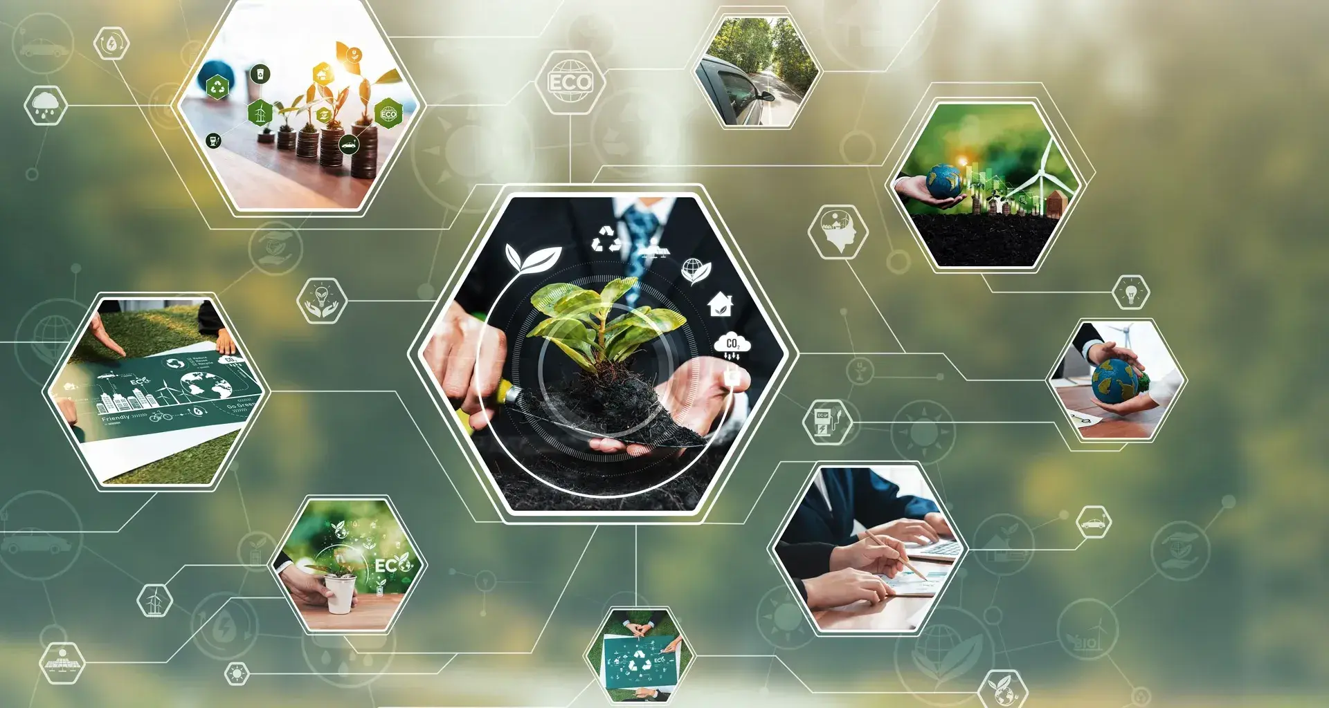osteniendo la hoja con el concepto de icono de la ciudad inteligente. El medio ambiente es de conexión empresarial y desarrollo sostenible. la energía renovable es respetuosa con el medio ambiente. Tecnología y nuevos avances.