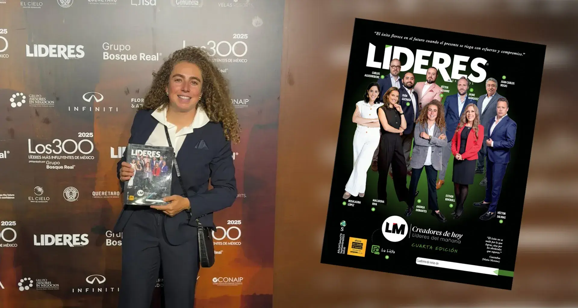 Andrea Dorantes posando en el evento de los 300 grandes en México