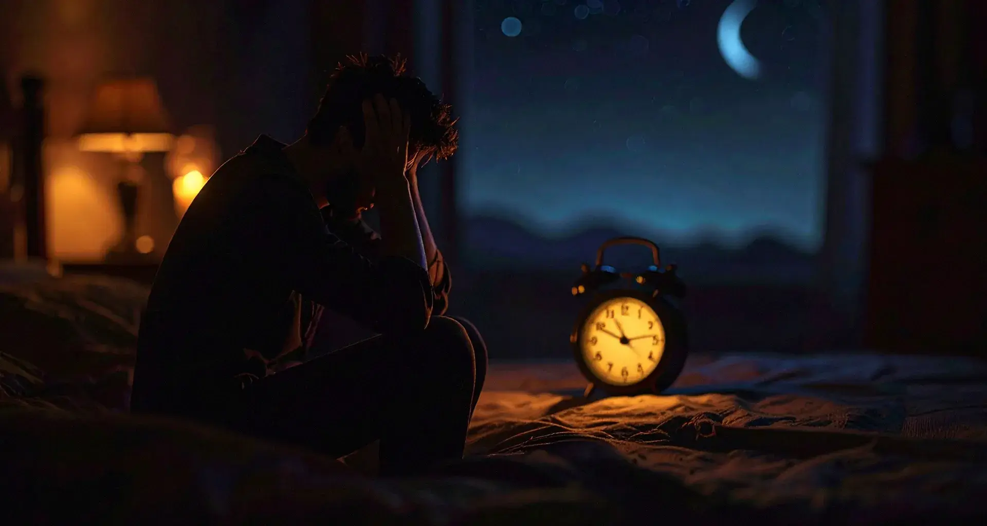 Persona con problemas para dormir, imagen generada con IA