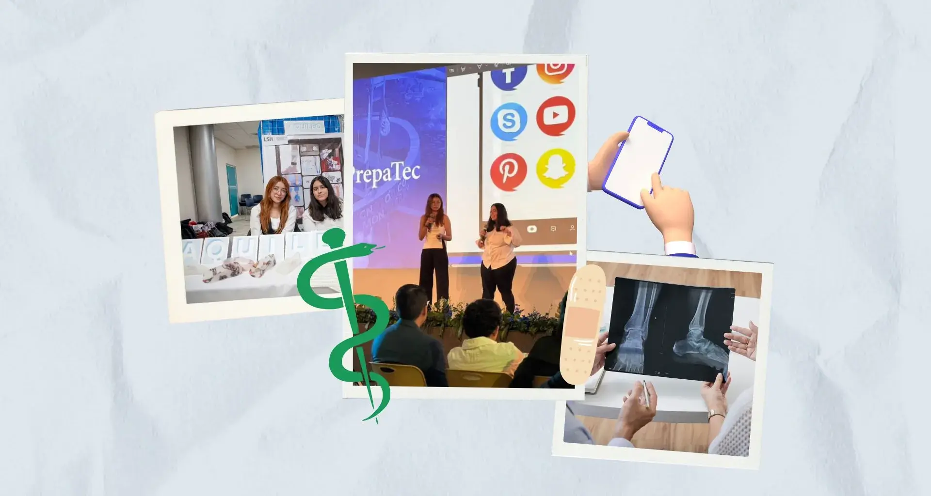 Collage de estudiantes de PrepaTec Laguna presentando proyecto en PrepApps