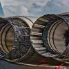 Turbinas de un avión construyéndose y probándose