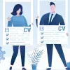 Ilustración de 2 chicas y un chico,  con su propio curriculum; especialistas del Tec de Monterrey comparten sus mejores tips de como lograr un cv de impacto