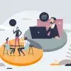 Ilustración del aprendizaje híbrido: clases presenciales y clases en línea