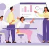 Ilustración de profesora mentoreando alumnos en el aula de clases