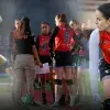 Collage de fotos de Ana Aguayo jugando flag football