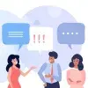 Ilustraciones de jóvenes con cajas de diálogo, concepto de que están entablando conversaciones