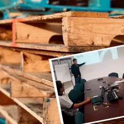 Tarimas de madera con fotografía sobrepuesta del estudiante.