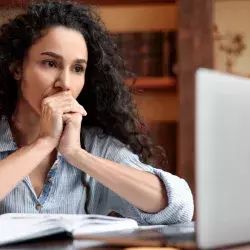 Woman with work-related stress in teaching