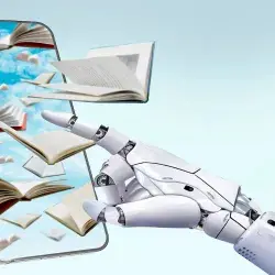 Mano robótica creando con inteligencia artificial