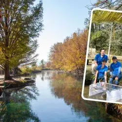 Vista de un río de México. En un recuadro aparte, el equipo de Bluekali, emprendimiento que limpia ríos con un robot que simula la figura de un tiburón ballena